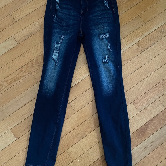 Harmony & Havoc Denim - Women's Dark Indigo Distressed Skinny Jeans